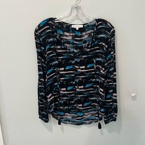 Karina Grimaldi Black and Blue Ruched Long Sleeve Blouse
